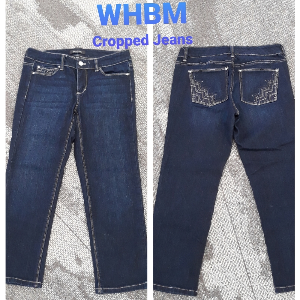 WHBM Blanc Embellished Slim Crop Jeans Size 2